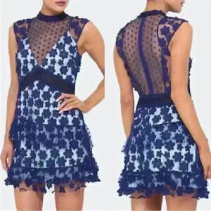 SELF PORTRAIT Womens Flower Lace Navy / Blue overlay dress Sz 8 EUC